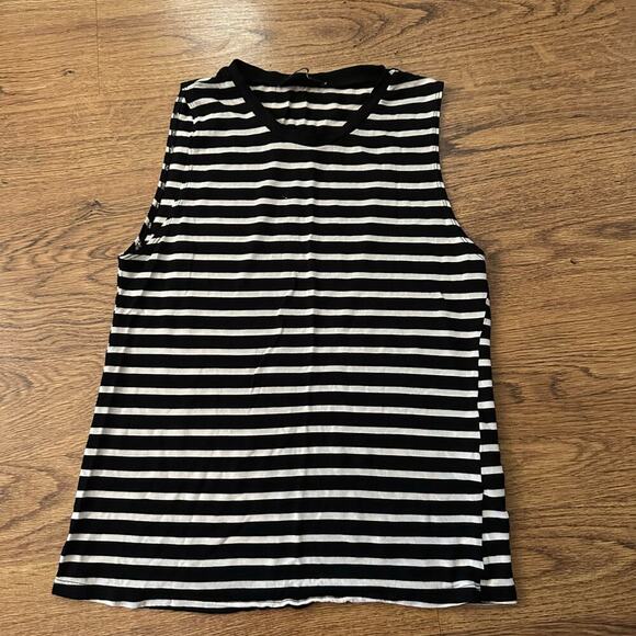 Reformation black white stripes sleeveless crewneck light weight top small - Picture 1 of 5